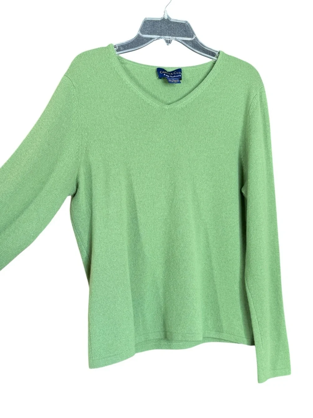 Charter Club 100% Cashmere V-Neck Sweater Large Green 2 Ply Knit